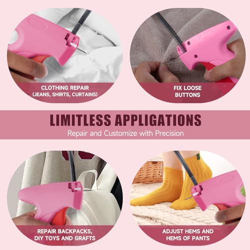 Image of Micro Tag Gun for Clothes - Rose and Red Color Mini Stitch Gun for Clothes Fabric-Friendly Design Single Stitch Sewing Gun Quick Clothing Fixer Total 4000 Fasteners