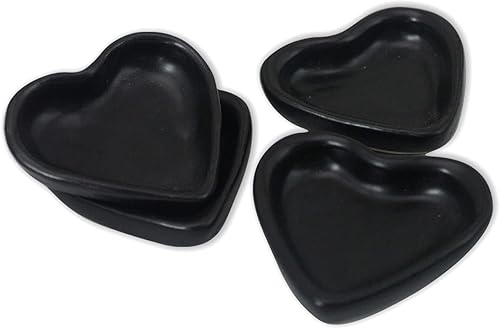 Miniatura 4 de roro Corazones negros de cerámica hechos a mano para pequeñas joyas o salsas, estilo antiguo mate de 2.5 pulgadas, juego de 4