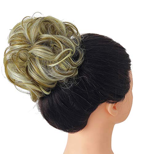 Curly Synthetic Hair Bun Extensions Scrunchies Messy Bun Hair Pieces Green Brown/Beach Blonde for Women 2PCS SARLA H2&M6PH613