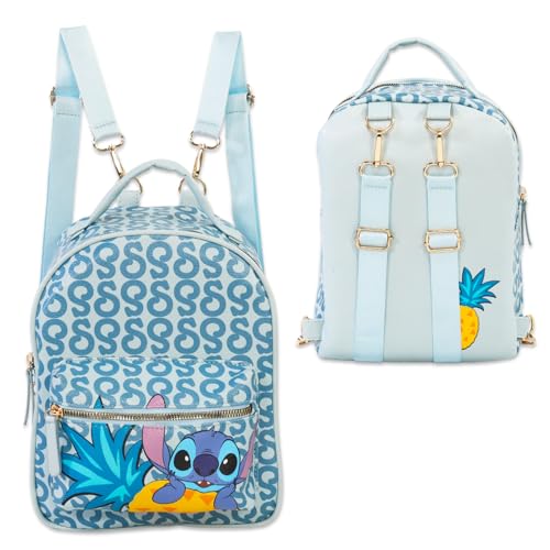 Disney Stitch Mini Backpack Set - 12" Faux Leather Backpack with Front Pocket for Girls Plus Water Bottle | Stitch Backpack Purse Bundle3