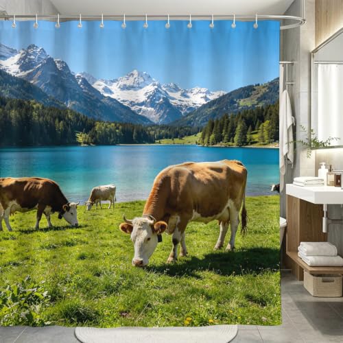 Rideau de douche 240x200 vache en tissu polyester imperméable - 3