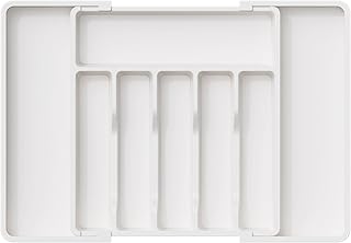 Lifewit Silverware Organizer, Expandable Utensil Tray for Drawer, Adjustable Flatware and Cutlery Holder, Compact Plastic Drawerstore Holding Spoons Forks Knives, Large, White (22063)