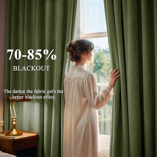 Image of Moss Green Velvet Curtains Back Tab for Chrismas, W52 x L84, 2 Pcs | 84 inches Length, Thermal Insulated, Back Tab Curtain Panels Elegant Decor, Window Drapes for Dining Room, Bedroom, Office