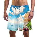Eslifey Herren Strand-Shorts, mediterrane Landschaft, Provence, Frankreich, Badehose, elastischer Badeanzug Gr. XXL, multi