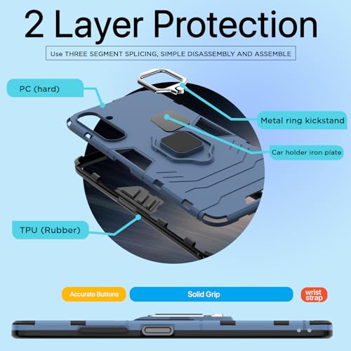 Image of Pikkme Back Cover for Samsung Galaxy M16 5G | 360 Protection Case | Ring Holder Stand D5 Tough Armor Bumper Case (Blue)