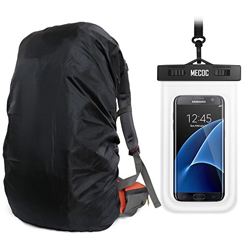 MECOC Ultralight Backpack Rain Cover with PU Stored Bag&Cellphone Waterproof Case,3 Color Available,15-90L for Camping,Hiking,Cycling,Waterproof case for iPhone 6S 6, S7 Edge,S7,Up to 6 inches