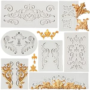 Baroque Style Curlicues Scroll Lace Fondant Silicone Mold Filigree Mold 3D Sculpted Flower Cake Molds For Cake Decoration Cupcake Topper Chocolate Candy Polymer Clay Gum Paste Set of 7