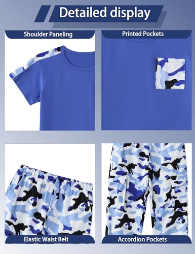 Image of mksodopy Boys Clothes Outfits Set, Camo Cargo Pants and Short Sleeve Pocket Tee 2PC Summer Tracksuit for Kids 5-16Y