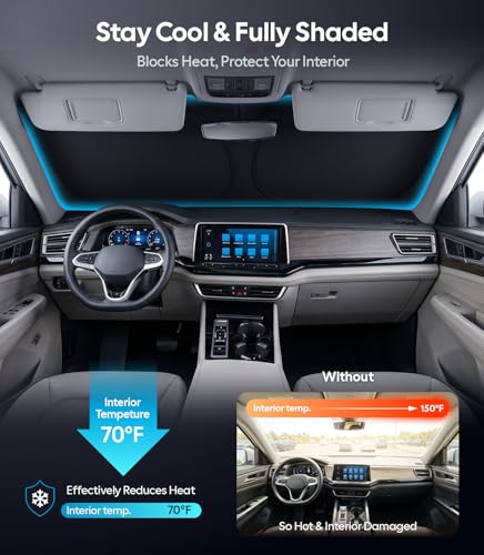 Image of Wigoo for Volkswagen Atlas Windshield Sunshade [OEM Design, 100% Sun Blockage] Foldable Heat Insulation Sun Shade with Storage Bag, for Volkswagen Atlas (2018-2026), Silver Coating