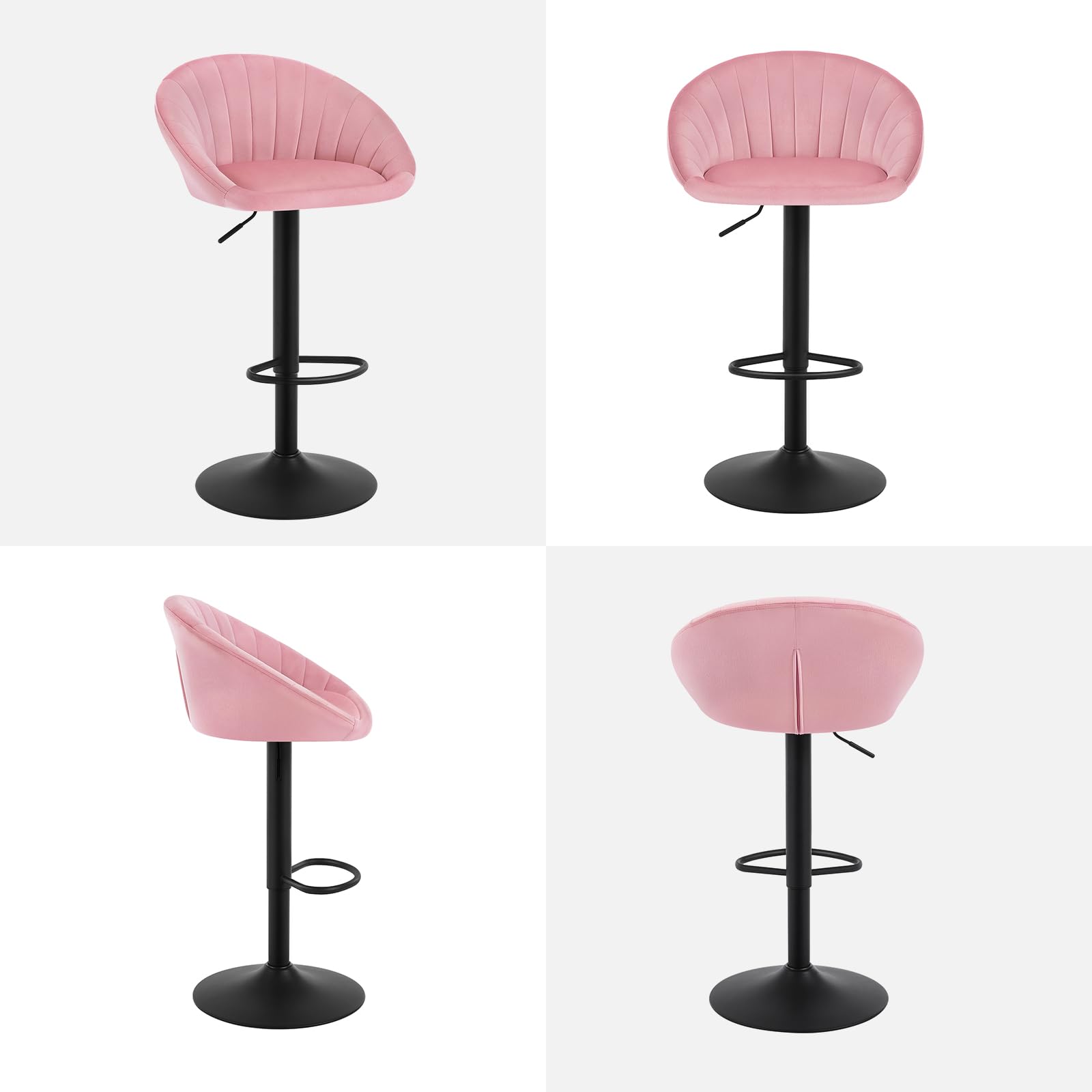 WOLTU Barhocker 2er Set, Barstuhl Höhenverstellbar, Samt-Bezug, Rosa