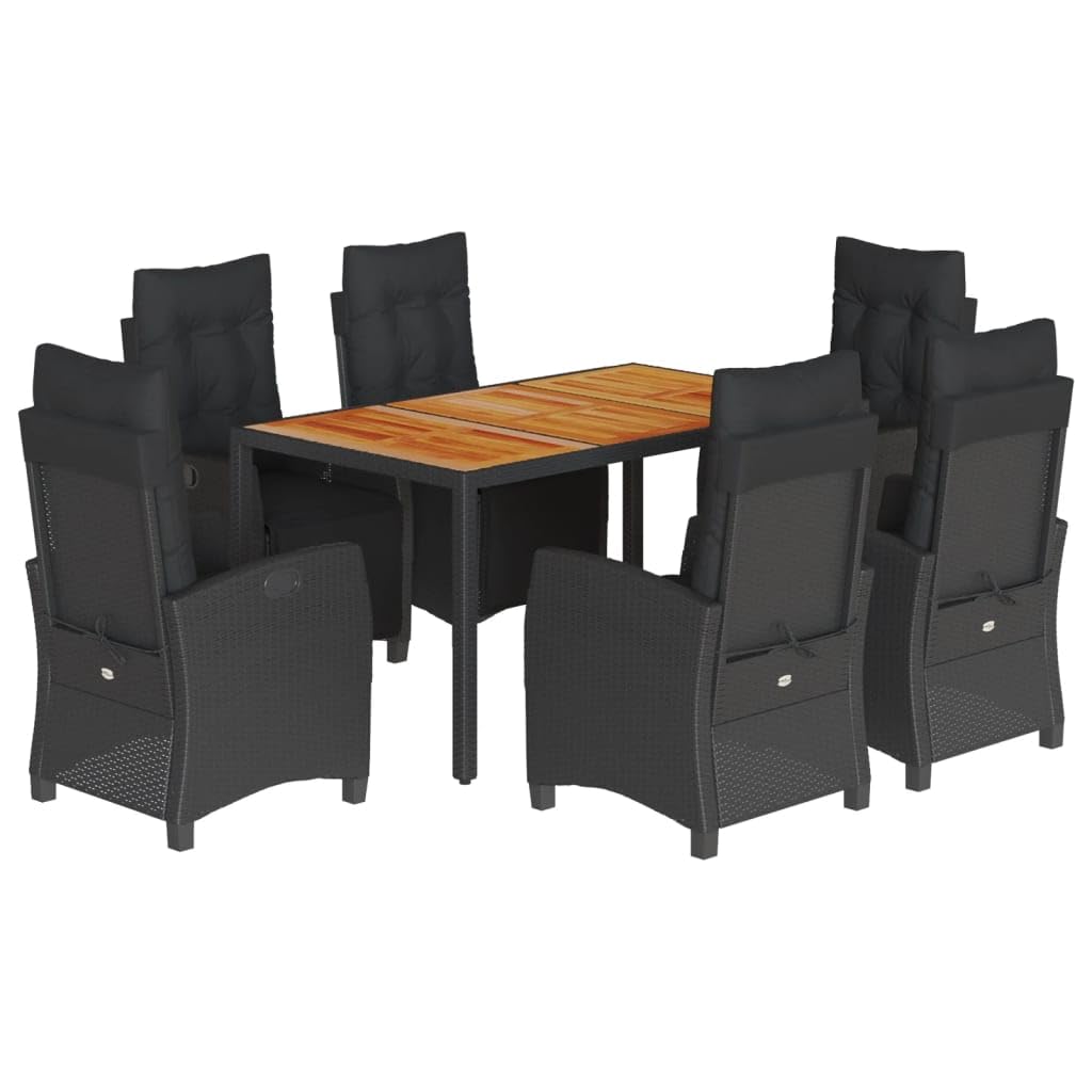 Set da pranzo da giardino in polyrattan nero, sedie regolabili, tavolo in legno di acacia, 150 x 90 cm, resistente ai raggi UV, resistente alle intemperie, per terrazza, balcone