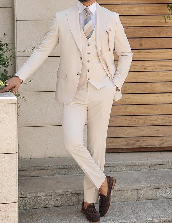 Men's Suits Regular Fit 3 Pieces Prom Tuxedos Jacket+Waistcoat+Trousers Wedding Grooms2