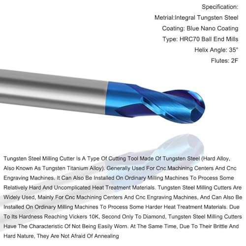 Image of Carbide Ball Nose EndMill HRC65 Double Edge 2 Flute TlAiN Coating Tungsten Steel Milling Cutter for Metal Steel HRC65 R0.5-R6.0 Series 11pcs Set