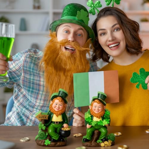 Yuntau 2 Pcs St. Patrick's Day Leprechaun Figurines Table Decorations Whimsical Irish Decor Wooden Little Irish Leprechaun Sign for St. Patrick's Day Gift Office Desk Home Party Supplies by Yuntau - Image 5