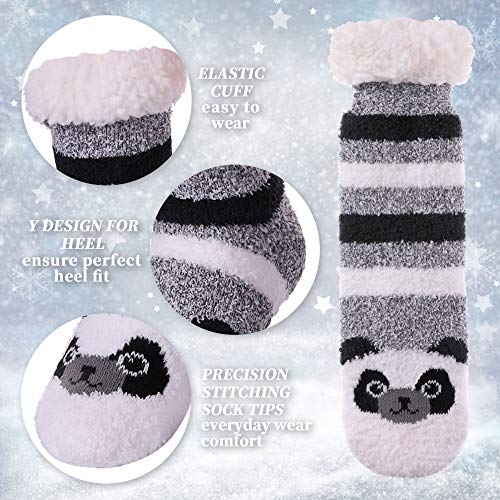 LANLEO Womens Cute Cartoon Animal Fuzzy Slipper Socks Winter Soft Warm Fleece Lining Knit Home Socks With Grippers (Panda) - Thumbnail 5