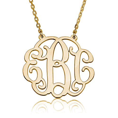 Monogram Necklace Personalized Initial Name Necklace (18k gold-plated-silver, 16)