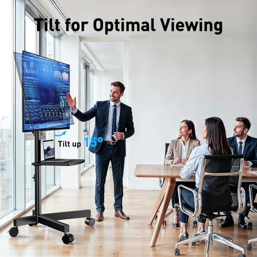 Image of PERLESMITH Rolling TV Stand for 23-63 Inch Flat /Curved Screen TVs up to 88 lbs, Mobile TV Stand on Wheels, Portable TV Stand with Tilt & Height Adjustable,Outdoor TV Stand Max VESA 400x400mm PSTVMC10