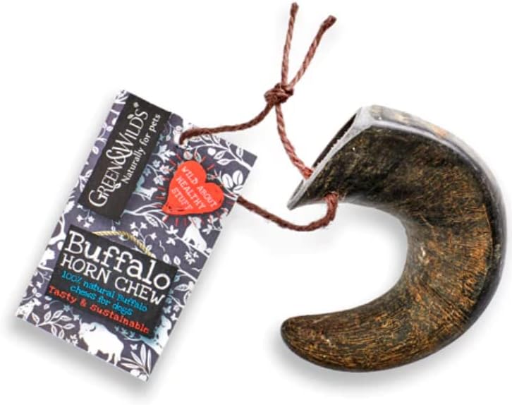 Green&Wilds Buffalo Horn Dog Chew Small Pack of 2 Chewing Horns for Dogs BigaMart