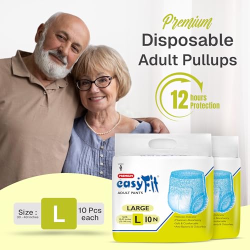 Image of Easyfit Adult Diaper Pants | 20 Count (Large) | Waist 30-55 inch (75-140 cm) | Unisex | Leak Proof | Wetness Indicator | Overnight Protection | Elastic Waist (Pack of 2)