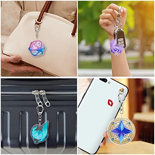 UTIEHD Genshin Impact Keychain 7pcs, Anime Keyring, Intertwined Fate, Acquaint Fate, Starglitter, Stardust, Anemoculus, Geoculus and Electroculus