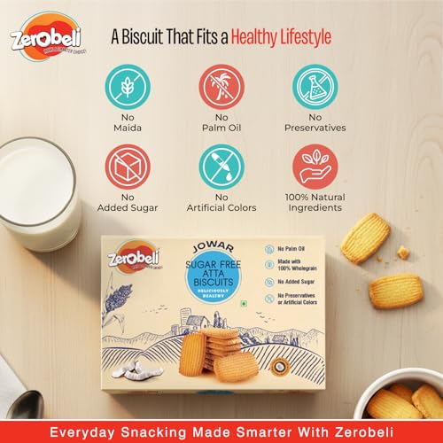 Image of Zerobeli Sugar Free Jowar Atta Biscuits - 325g | Wholesome | Guilt-Free | Perfect Blend of Nutrition and Flavor | Ideal for Health-Conscious Consumers | 100% Wholegrain, No Refined Sugar
