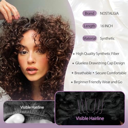 NOSTALGIA 16 Inch Kinky Curly Half Wig, 3-in-1, Black & Dark Brown - image 3