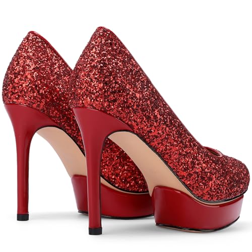 TDD Platform Heels for Women Glitter Crystal Rhinestone Stiletto Closed Toe Pumps Comfortable Dressy Wedding Elegantes Wide Comfortable Tacones 4 Inch High Heels4