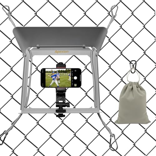 Apexion Baseball Training Equipment Phone Stabilizer Game Changer Fence Mount Universal with Sunshade Streaming kit Phone Fence Mount (White)