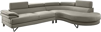 Poundex Bobkona Isidro Faux Leather sectional, Light Grey