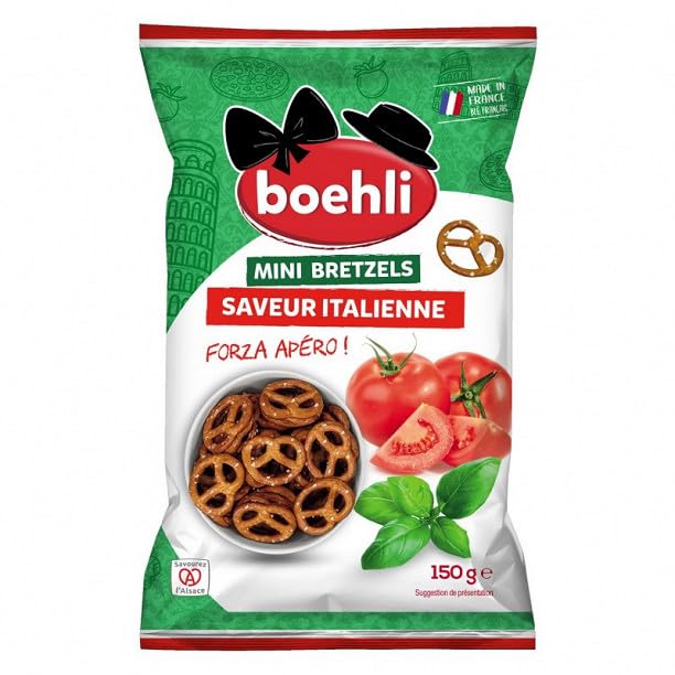 BOEHLI - Mini Bretzels Saveur Italienne Sachet 150 G - Quatre Articles