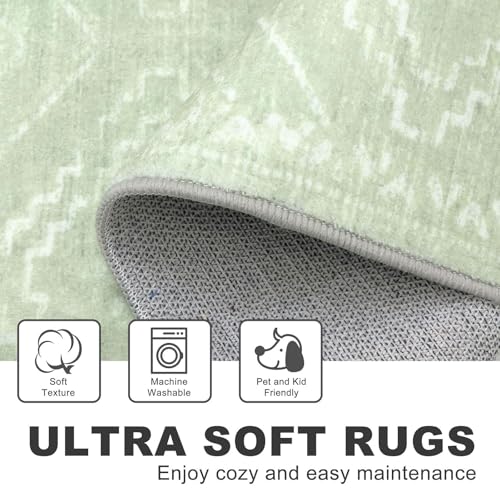 KILOCOCO Boho Kitchen Runner Rug 2x6 Washable Soft Runners for Hallways Non Slip Printed Distressed Laundry Room Rugs, Low-Pile Rugs for Entryway/Bedroom/Living Room, Grey Green