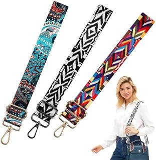 EEEKit Regulowane Szerokie Paski Do Toreb Na Ramię, 3 Sztuki Pasków Do Torebki Na Krzyż Z Kolorowym Wzorem W Stylu Boho, Pasek Z Płótna Do Torebki Dla Kobiet I Mężczyzn, 3,8x135cm