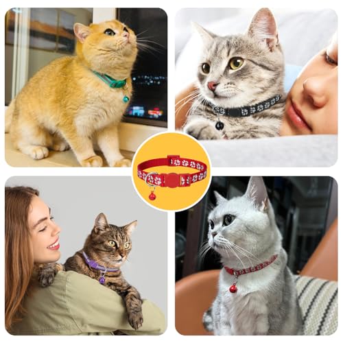 Image of Taglory 2 Pack Cat Collar with Bell, Breakaway Buckle and Reflective Strip | Adjustable 19-32 cm, Quick Release Clip, Kitten and Adult Cats, Spare Collar Included, Indoor Outdoor Use