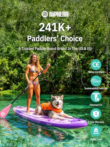Image of Niphean (Extra Large) Inflatable Paddle Board, SUP for 2+1 People /Family 500lbs Capacity Stand Up Paddle Board with SUP Accessories, StabilTrac Fin Non-Slip Paddleboard for Adults