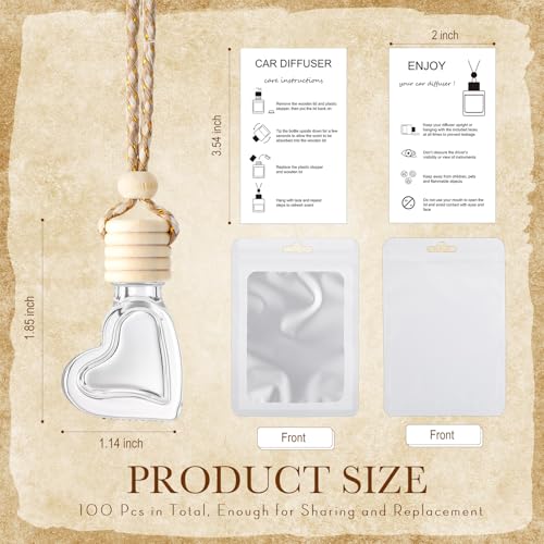 Image of Boao 100 Sets Hanging Car Air Freshener Diffuser Bottles with Instruction Card and 4 x 6'' Resealable Holographic Bag for Empty Car Essential Oil Perfume Bottles Packaging (Heart)