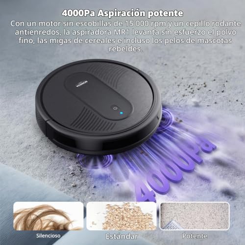 Miniatura 5 de MONSGA Robot Aspirador,Robot Aspirador y Fregasuelos 4000Pa Presión de Succión, Autonomía 140 Minutos, Sensores Anticaídas y Cepillo Multifunción, TotalSurface, App Control