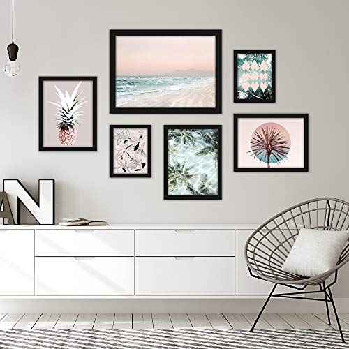 🔥 Crazy Deals Americanflat Framed Gallery Wall Art Set - 6 Piece Tropical Beach Black Framed Art