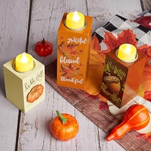 BlcTec Thanksgiving Decorations Indoor, 3 PCS Thanksgiving Wood Candle Holders with LED Tea Lights & 3D Carving Craft, Candle Centerpieces for Home, Table, Office, Tiered Tray Thanksgiving Décor BlcTec Thanksgiving Decorations Indoor 3 PCS Thanksgiving Wood Candle Holders with LED Tea Lights 3D Carving Craft Candle Centerpieces for Home Table Office Tiered Tray Thanksgiving Decor