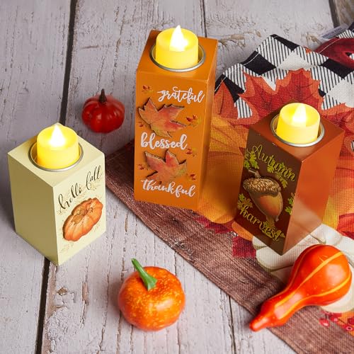 BlcTec-Thanksgiving-Decorations-Indoor-3-PCS-Thanksgiving-Wood-Candle-Holders-with-LED-Tea-Lights-3D-Carving-Craft-Candle-Centerpieces-for-Home-Table-Office-Tiered-Tray-Thanksgiving-Decor BlcTec Thanksgiving Decorations Indoor 3 PCS Thanksgiving Wood Candle Holders with LED Tea Lights 3D Carving Craft Candle Centerpieces for Home Table Office Tiered Tray Thanksgiving Decor