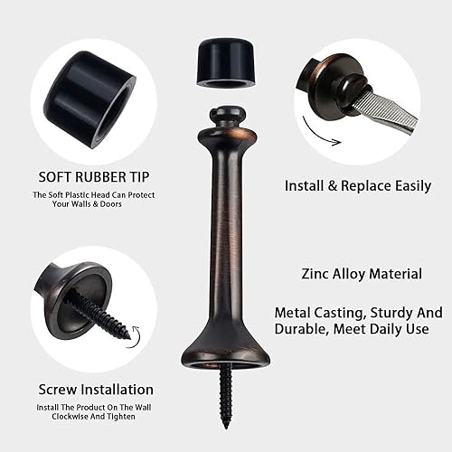 Miniatura 9 de Triumph Hardware Tope de puerta rígido sólido resistente de 3 pulgadas con punta de goma suave, tapón de puerta sólido de aleación de zinc de metal