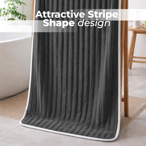 Image of MAXOSHINE Microfiber Towels for Bath-Stripes Bath Towel for Men and Women-Soft Coral Fleece Zero Twist Towel with Hook 400 GSM Quick Dry Super Absorbent-70 x 140 cm (1, Gray)