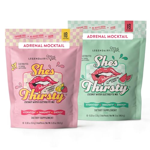 Image of Legendairy Milk She’s Thirsty Hydration Packets | Cortisol Supplement for Stress Relief & Adrenal Support | Coconut Water Electrolytes Powder, Delicious Flavors, No Sugar Added 18 ct