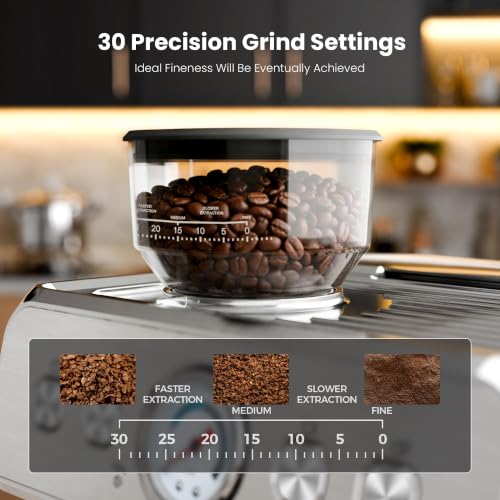 Image of Kismile Espresso Machine with Grinder, 20 Bar Expresso Coffee Machines with Milk Frother, 58mm Expresso Machines for Home, Perfect for Cappuccino & Latte, Stainless Steel(2026 Upgrade)