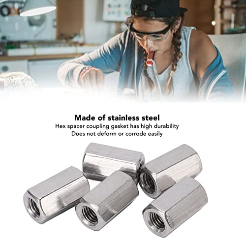 Kupplungsmuttern, sechseckig, metrisch, M10 x 1,5 mm, 30 mm lang, Edelstahl 304, Vollgewinde, 5 Stück