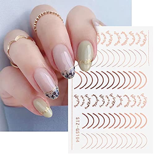 6 Sheet Gold French Fashion Line Nail Art Stickers Decals 3D Self-Adhesive Nail Decals Gold Line Silver Line Nail Decorative Stickers Nails Art Design Nail Supply Nail Art Luxury Gold Nail Decals #TOP3