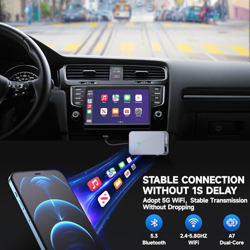 Image of Jemluse Wireless CarPlay Adapter for Apple iPhone - Multi-User Seamless Connection for Convert Wired to Wireless Car Play Adapter - No Latency from iOS 10+ to Screen w /USB C (All Silver)