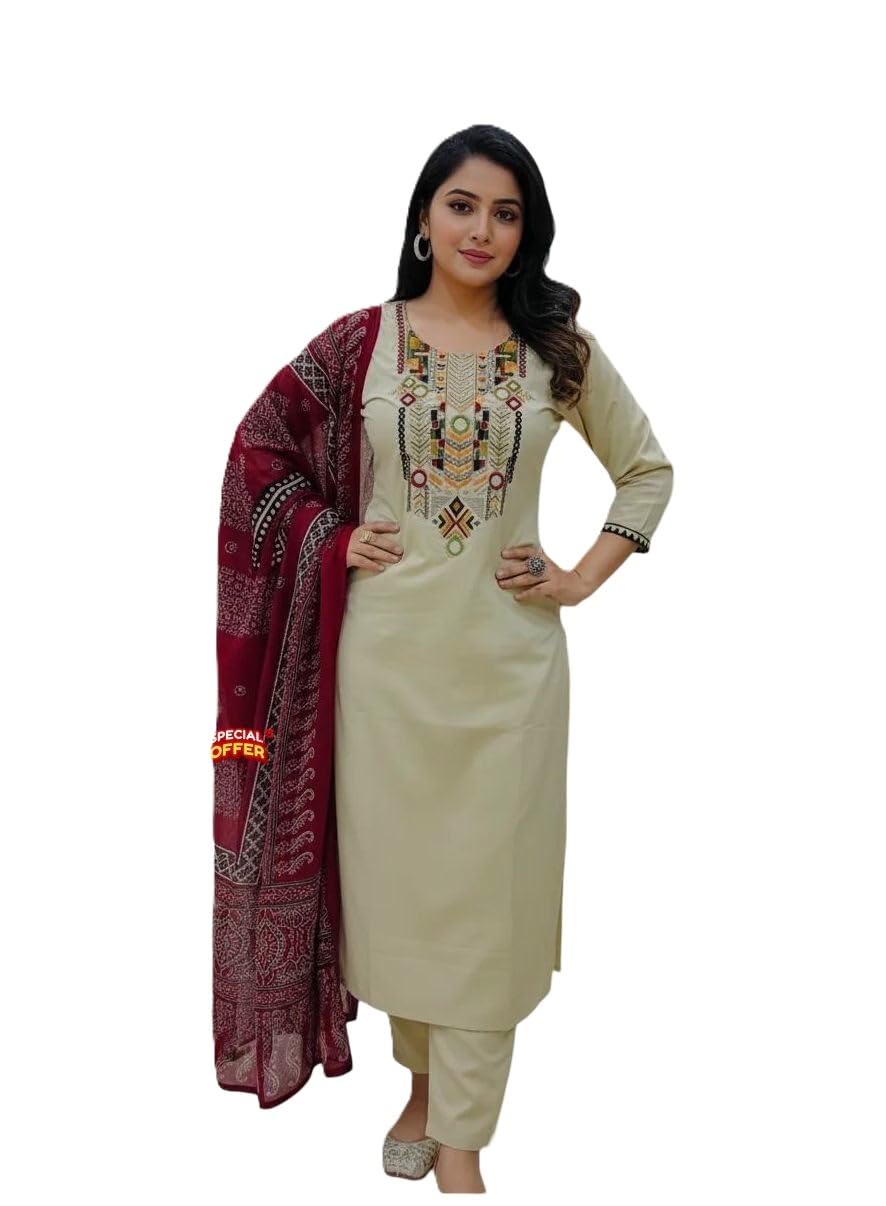 White Embroidered Cotton Salwar Suit with Dupatta-picture-50