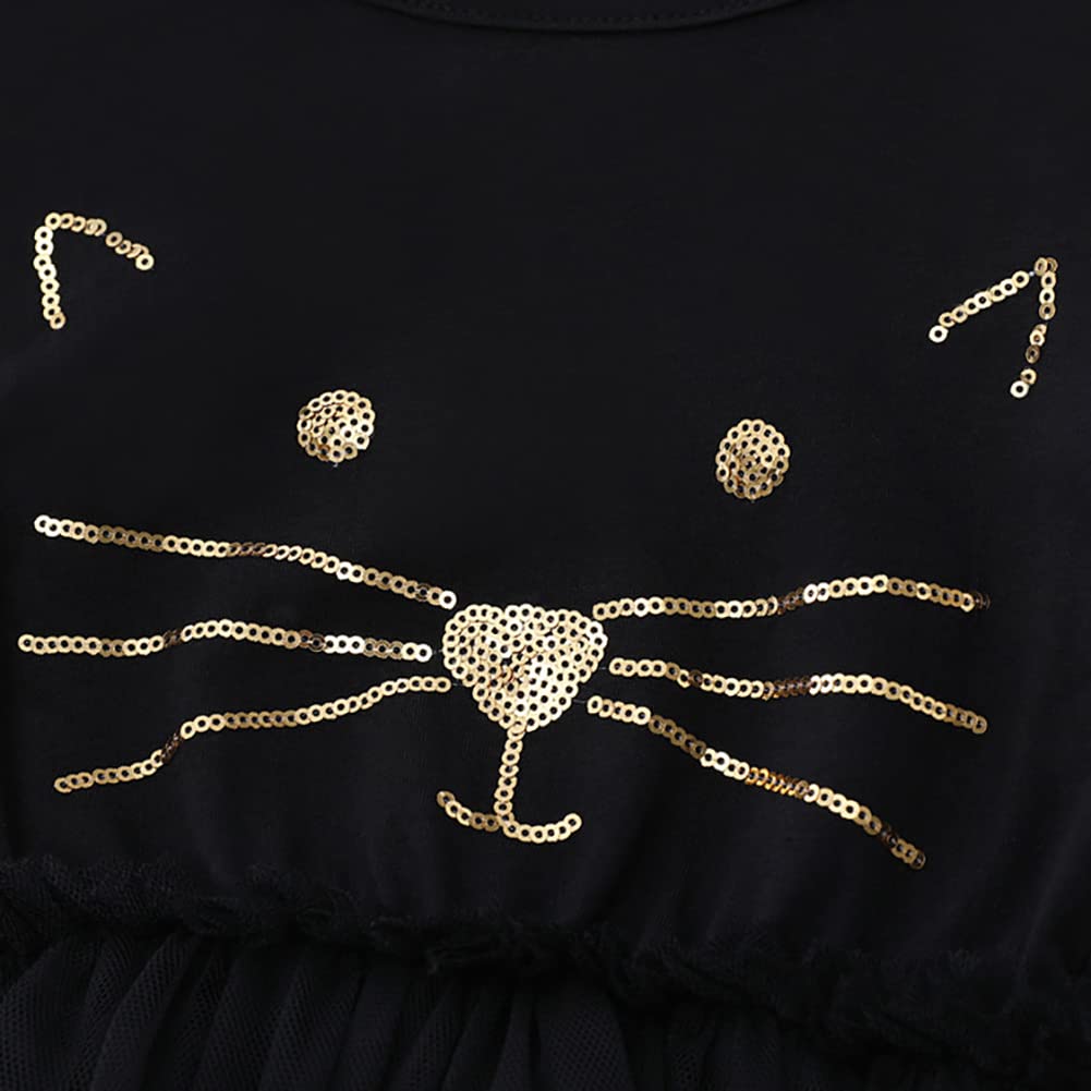 IMEKIS Vestito di Natale per bambina, con renna, fiocco di neve, costume di Natale, principessa, in tulle, tutù, in cotone, a maniche lunghe, autunno, inverno, con fascia, Nero , 7-8 Anni