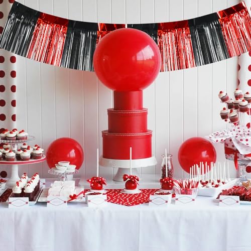Image of BEISHIDA 3 Packs Metallic Foil Fringe Garland Red Black Wall Hanging Tinsel Fringe Banners for Car Floats Bridal Shower Wedding Birthday Easter Graduation Holiday Party Decoration(30 Feet)