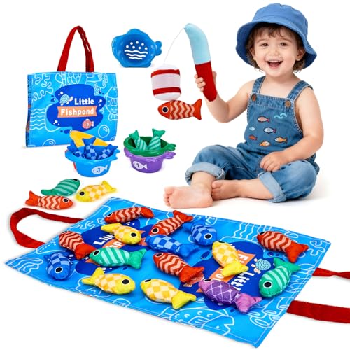 Gacoman Montessori Toys for 1 Year Old - Cloth Fishing Game for Toddler1-3 with Stacking Cups Number Color Stacking & Counting Educational Baby Toys 12-18 Months 1st Birthday Gift